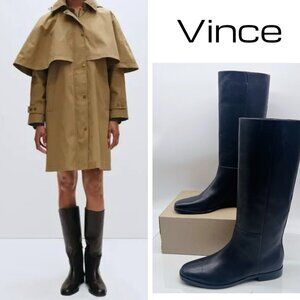 Vince Martell Knee High Boot Riding Flat Black Leather Side Zip US 6 EU 36